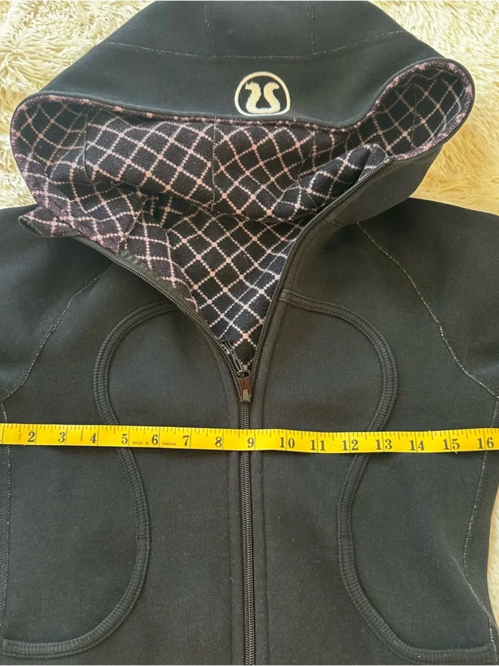 lululemon Scuba Black Purple White Fleece Lined Full Zip Hoodie Size: 6